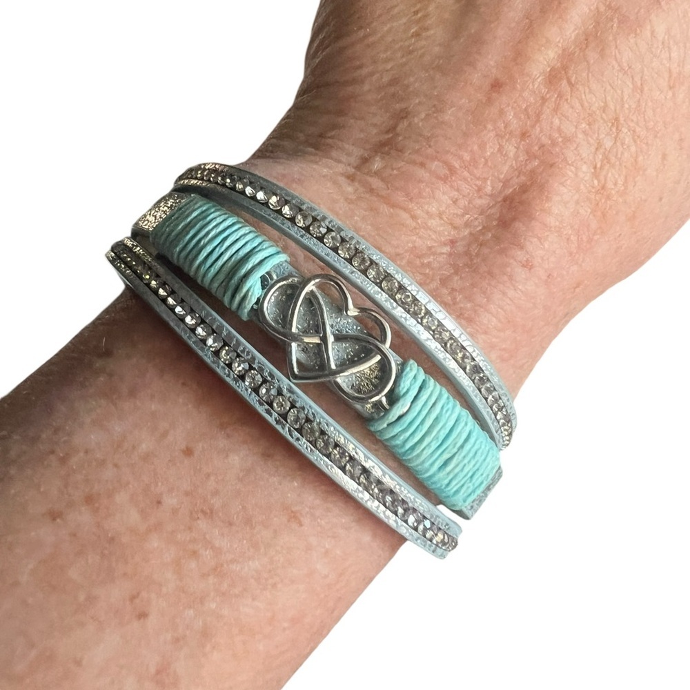 Silver, Rhinestone and Turquoise Heart Infinity Wrap Bracelet